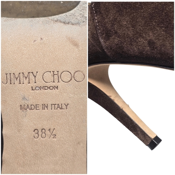 Jimmy Choo Marina Chocolate Brown Suede Stiletto Heel Cutout Bootie Heels 8.5 US - Picture 16 of 16